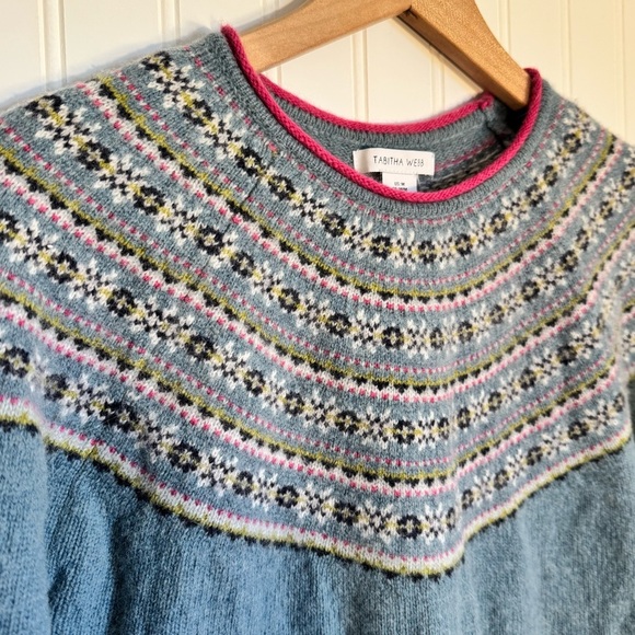 Anthropologie Tabitha Webb Women's Blue Fair Isle Lambswool Blend Sweater Size M - Picture 4 of 11